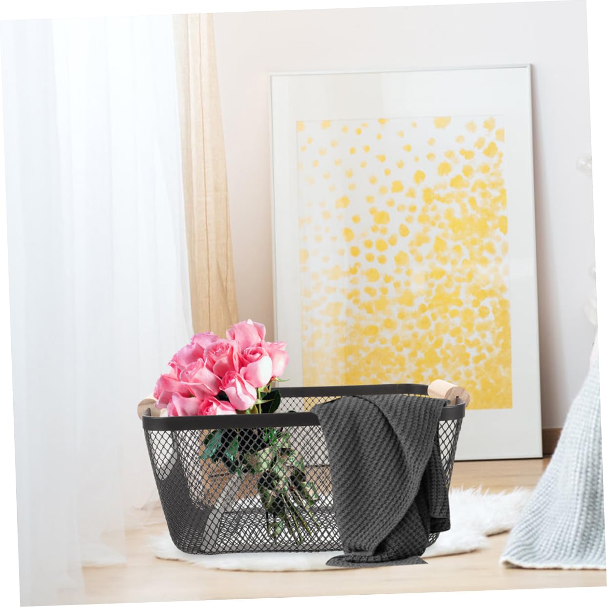 PRETYZOOM Aufbewahrungskörbe im Nordischen Design 2 Stück aus Eisen mit Holzgriffen Vielseitige Metallkörbe und Stabil Stilvoll für Küche und Wohnzimmer