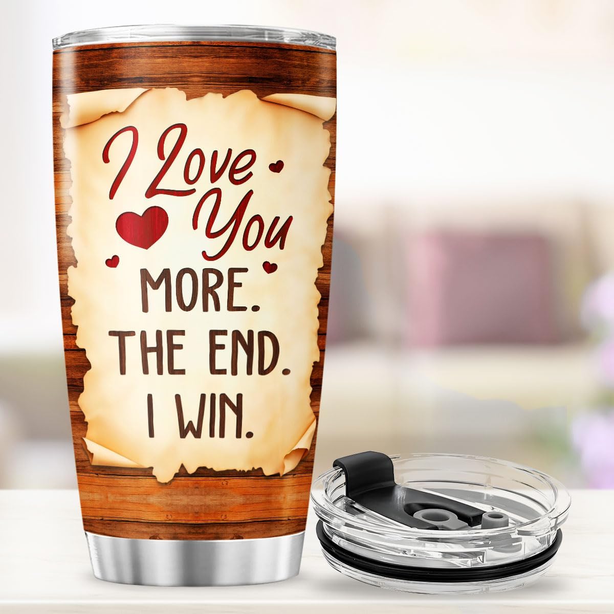 Romantic Gift for Husband or Wife, I Love You More Funny Saying 20oz Stainless Steel Tumbler, Insulated Travel Cup for Couples, Anniversary, Valentines Day, Birthday Present Idea - Image 4