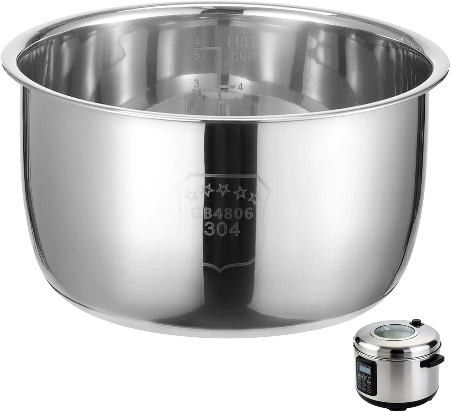 101 Fl Oz 304 Stainless Steel Food‑Safe Long-Lasting Rice Cooker Inner Pot, Thickened Bottom, 4.37 in Height Replacement Pot for Baking, Steaming & Cooking, Easy‑Clean