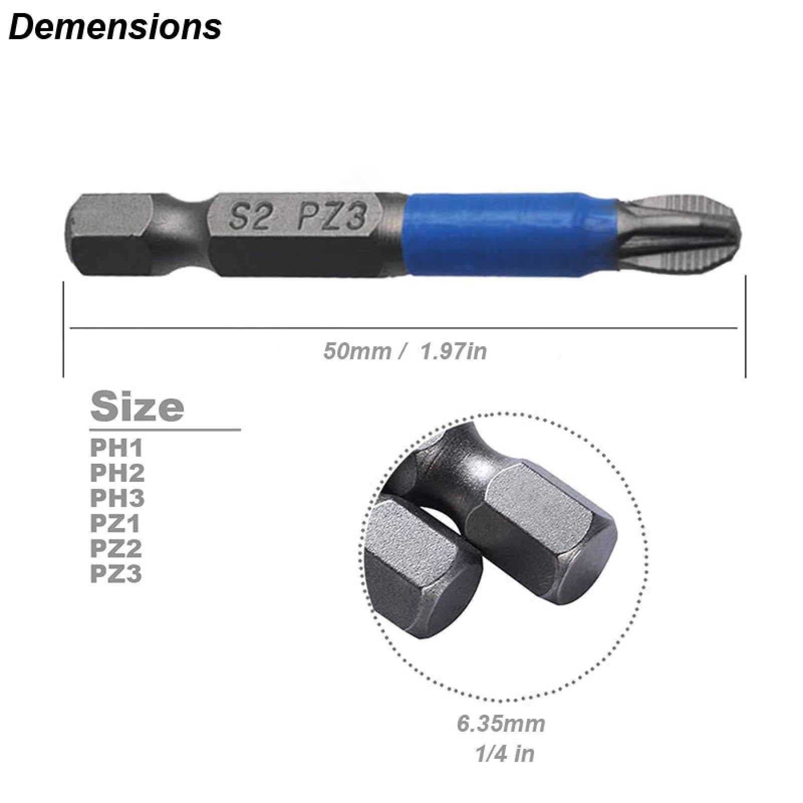 Juego de puntas de destornillador magnético Ph1, Ph2, Ph3, Pz1, Pz2, Pz3, antideslizantes, vástago hexagonal de 1/4", apto para taladro eléctrico manual (12 puntas)