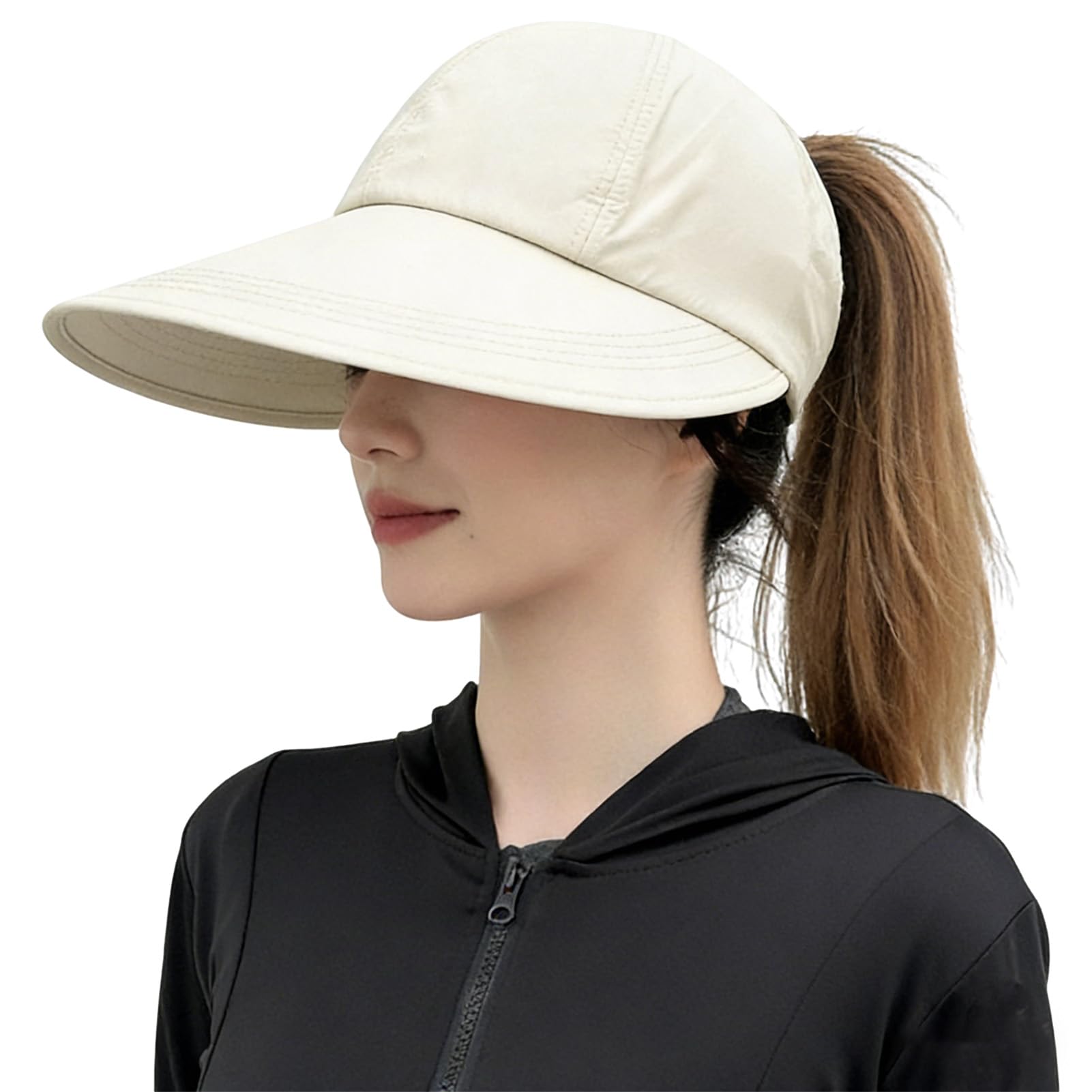 Eowduk Women's Beige Sunscreen Baseball Hat, Sun Protection Baseball Hat, Wide Brim Hats For Lightweight & Adjustable (Beige)