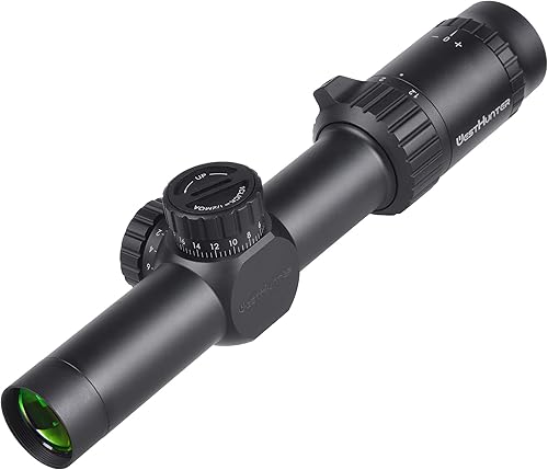 Miniatura 9 de WestHunter Optics HD-S 1.2-6x24 rifle compacto, tubo de 1.181in, retícula de punto Mil-Dot 12 MOA segundo plano focal torreta, bloqueo de disparo