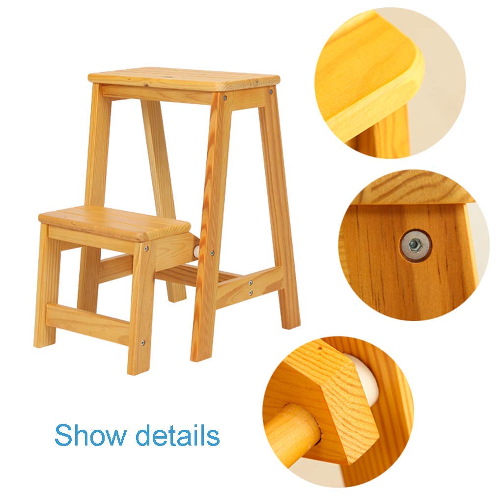 Reposapiés Plegable Escalón Plegable Patada retráctil Taburete Escalonado Plegable Escalera Silla Estante Escalera de Madera de 2 peldaños Antideslizante Multifunción Cocina Dormit