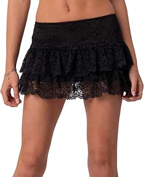 épine lace asymmetry frill skirt Cathery Women's Floral Lace Skirt High Low Asymmetric