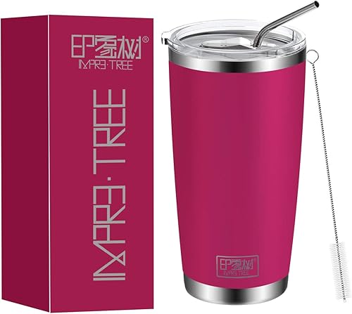 IMPR3TREE Vasos de 20 onzas, acero inoxidable 188 de doble pared, taza de viaje, taza de café aislada al vacío con tapa y popote, morado