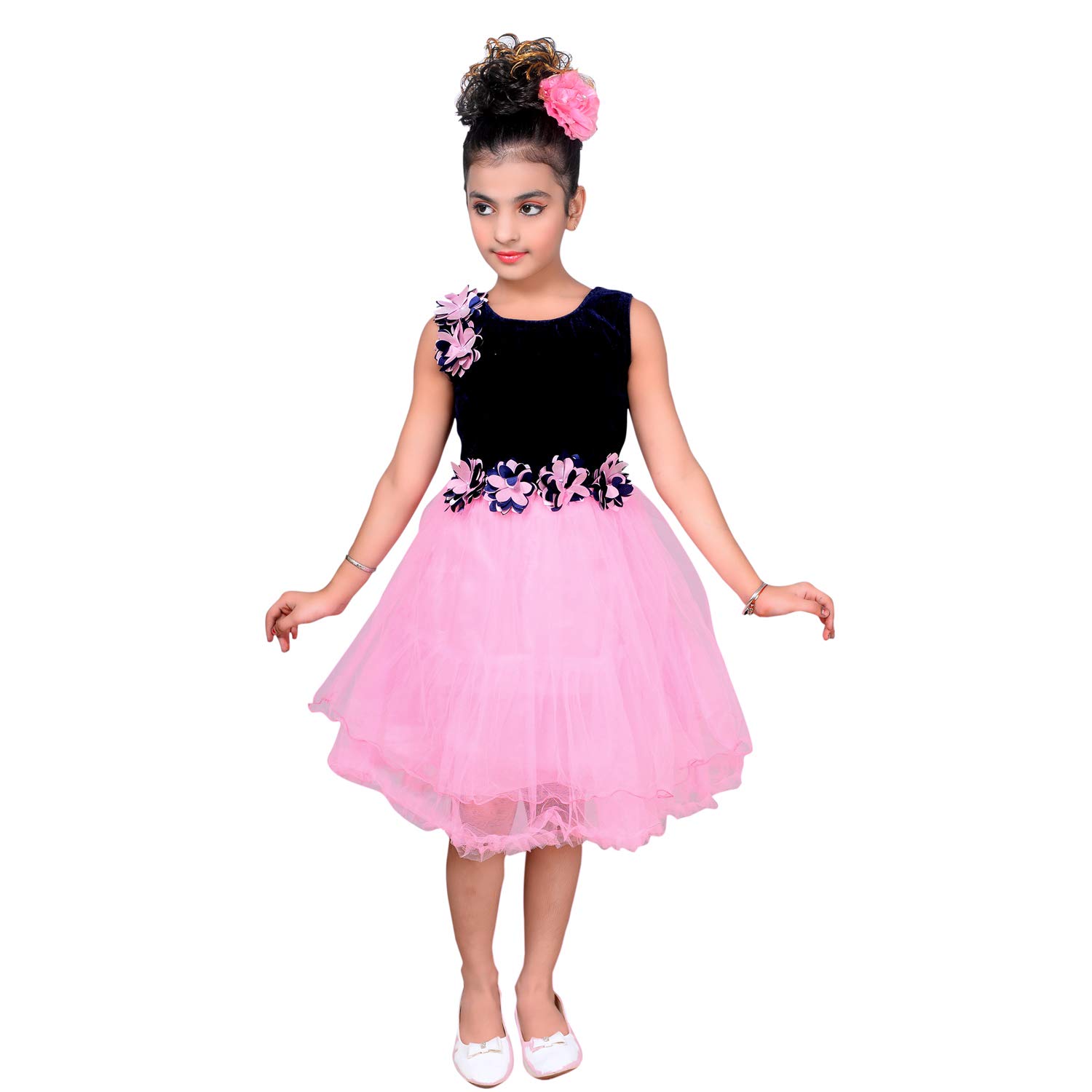 Red Eye self Design Unique Stylish Knee Long Frock for Girls