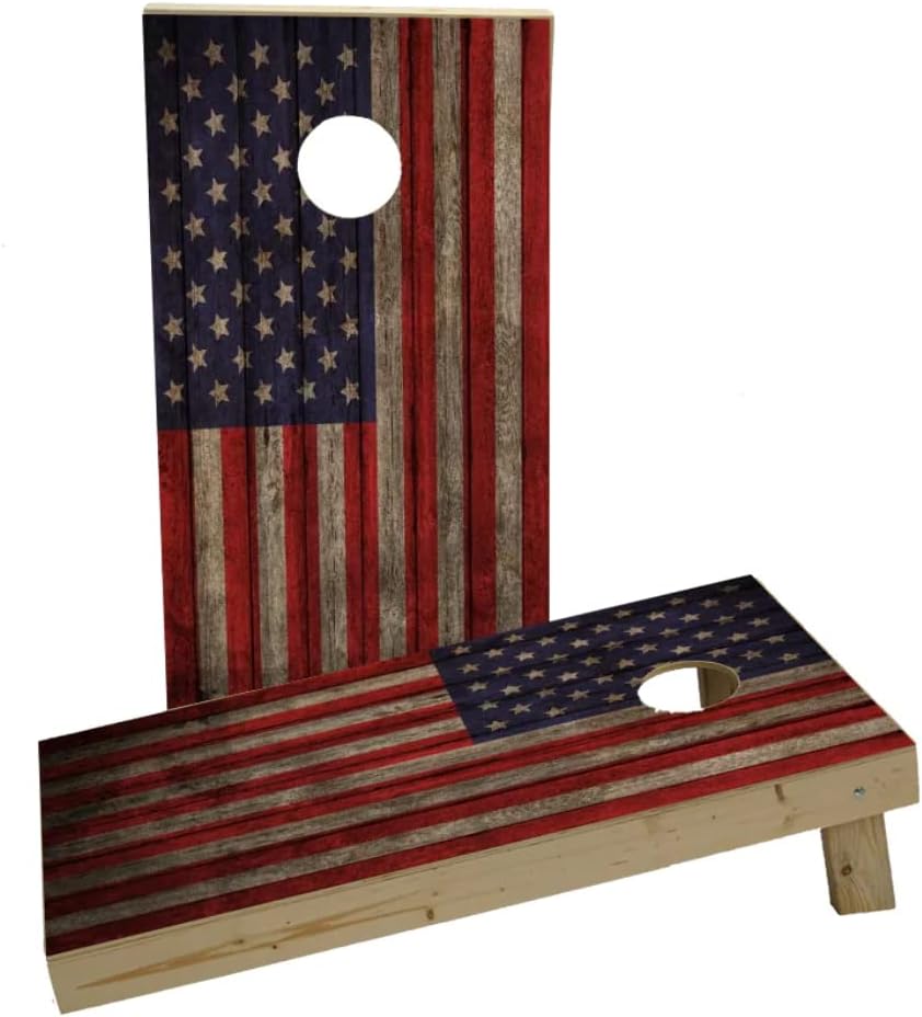 Worn Woodslat American Flag USA Custom Cornhole Board Game Set
