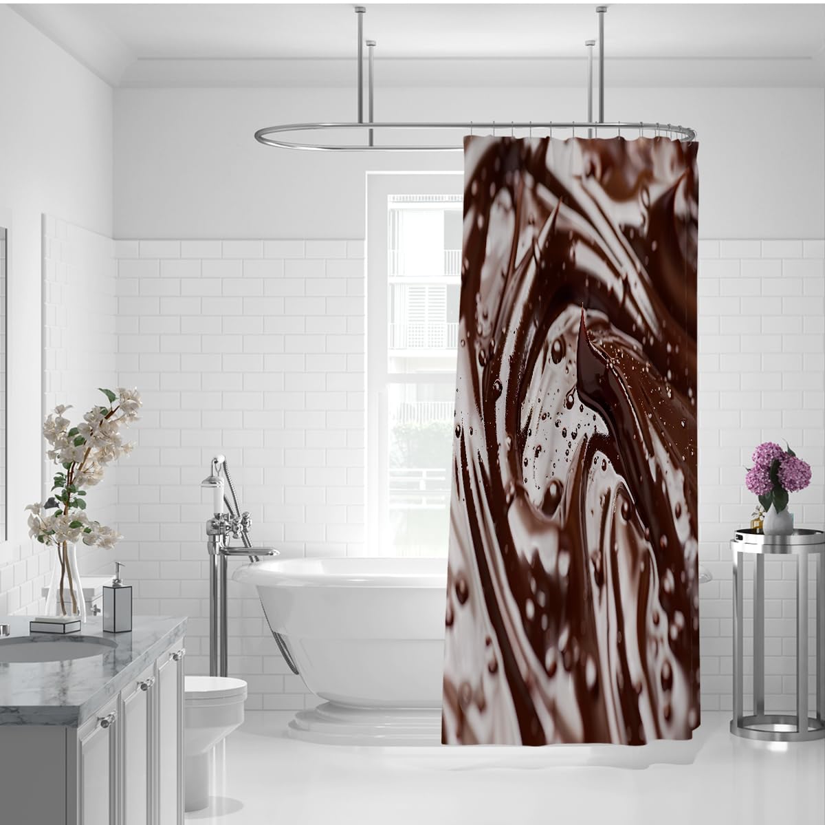 Dunkler Kakao-Wirbel Duschvorhang kreative Food-Deko 150 x 200 cm