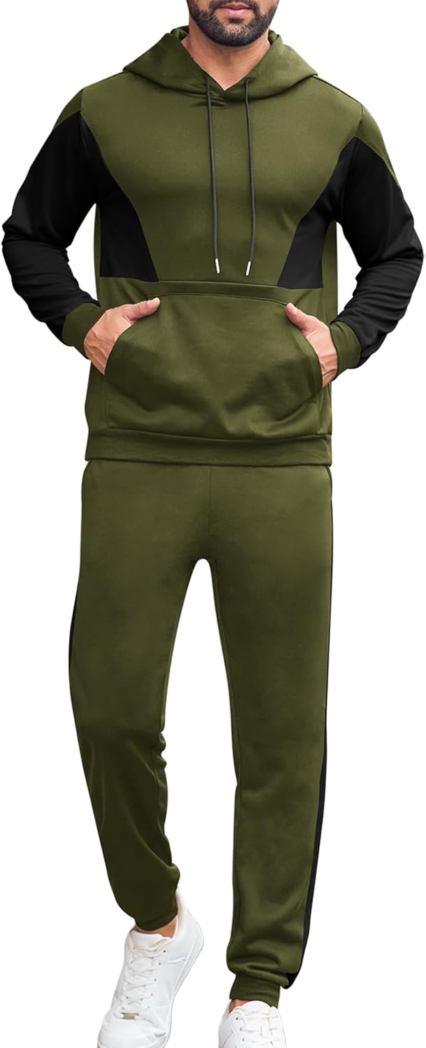 LecGee Men’s Tracksuits 2 Piece Color Block Pullover Hoodie and Sweatpants Casual Athletic Sweatsuits Set for Men