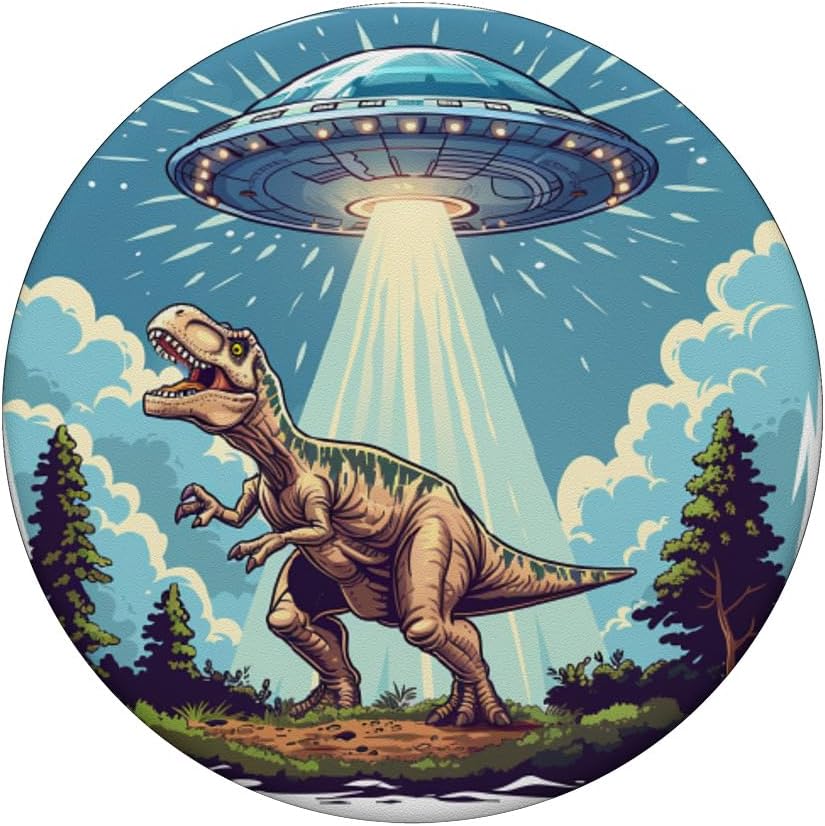 Alien Lover Flying Saucer UFO Abduction Dinosaur PopSockets Adhesive PopGrip - Image 3