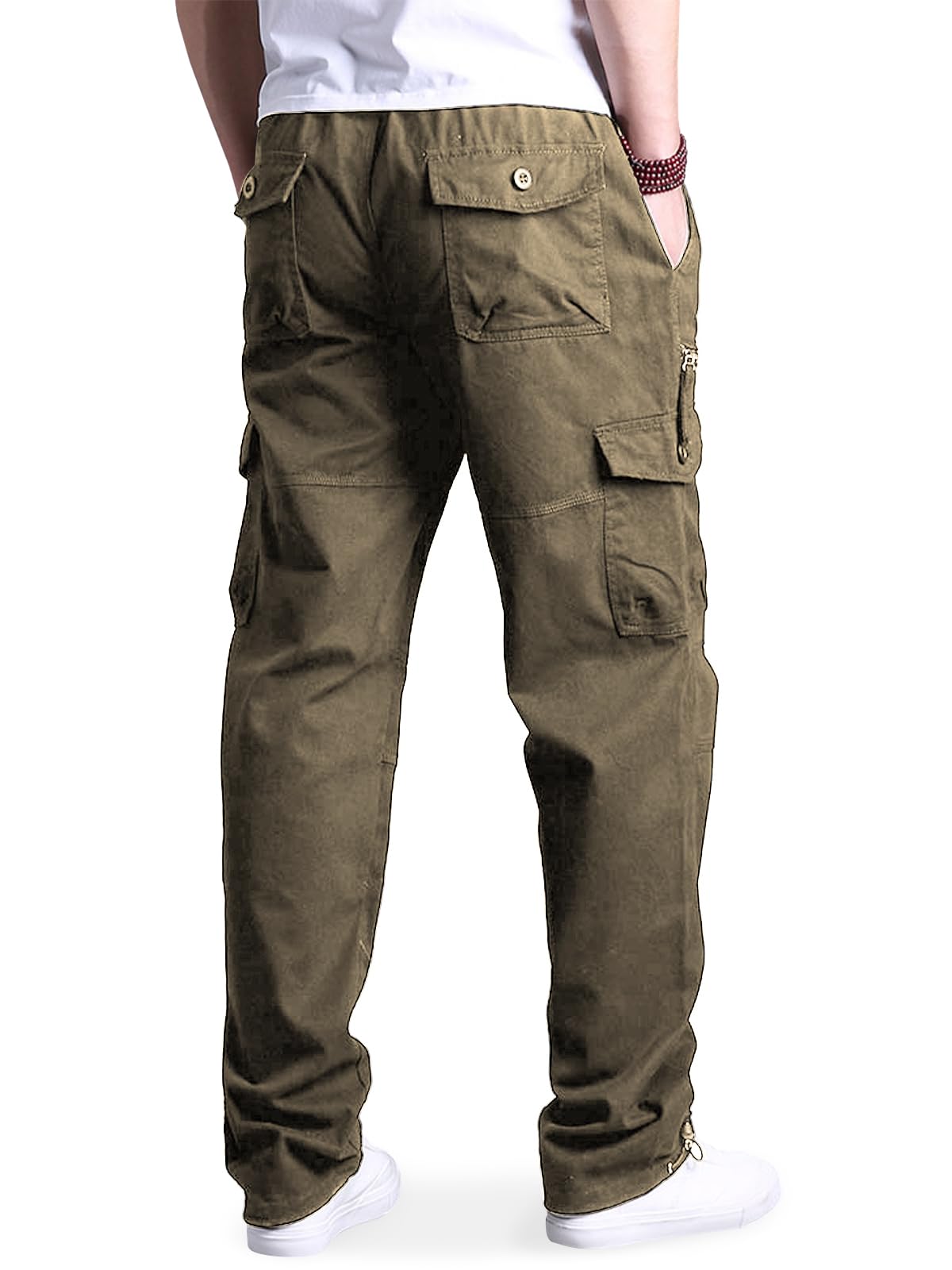 Pantalones cargo de algodón para hombre, pantalones cargo con 7 bolsillos, cintura elástica, pantalones casuales