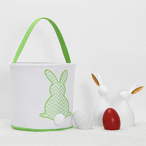 Miniatura 9 de MONOBLANKS - Cesta de lona y algodón para niños, para cazar huevos de Pascua y llevar regalos, con diseño impreso de conejo de Pascua con cola