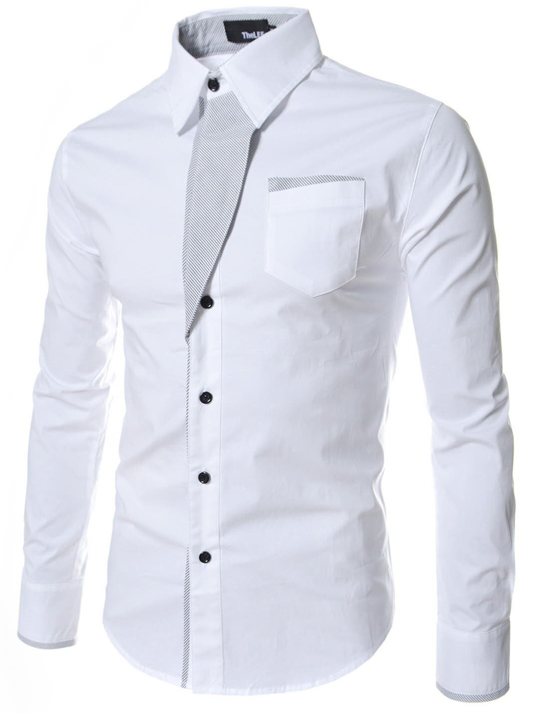 TheLees N320 Mens Casual Long Sleeve Stripe Patched Fitted Dress Shirts