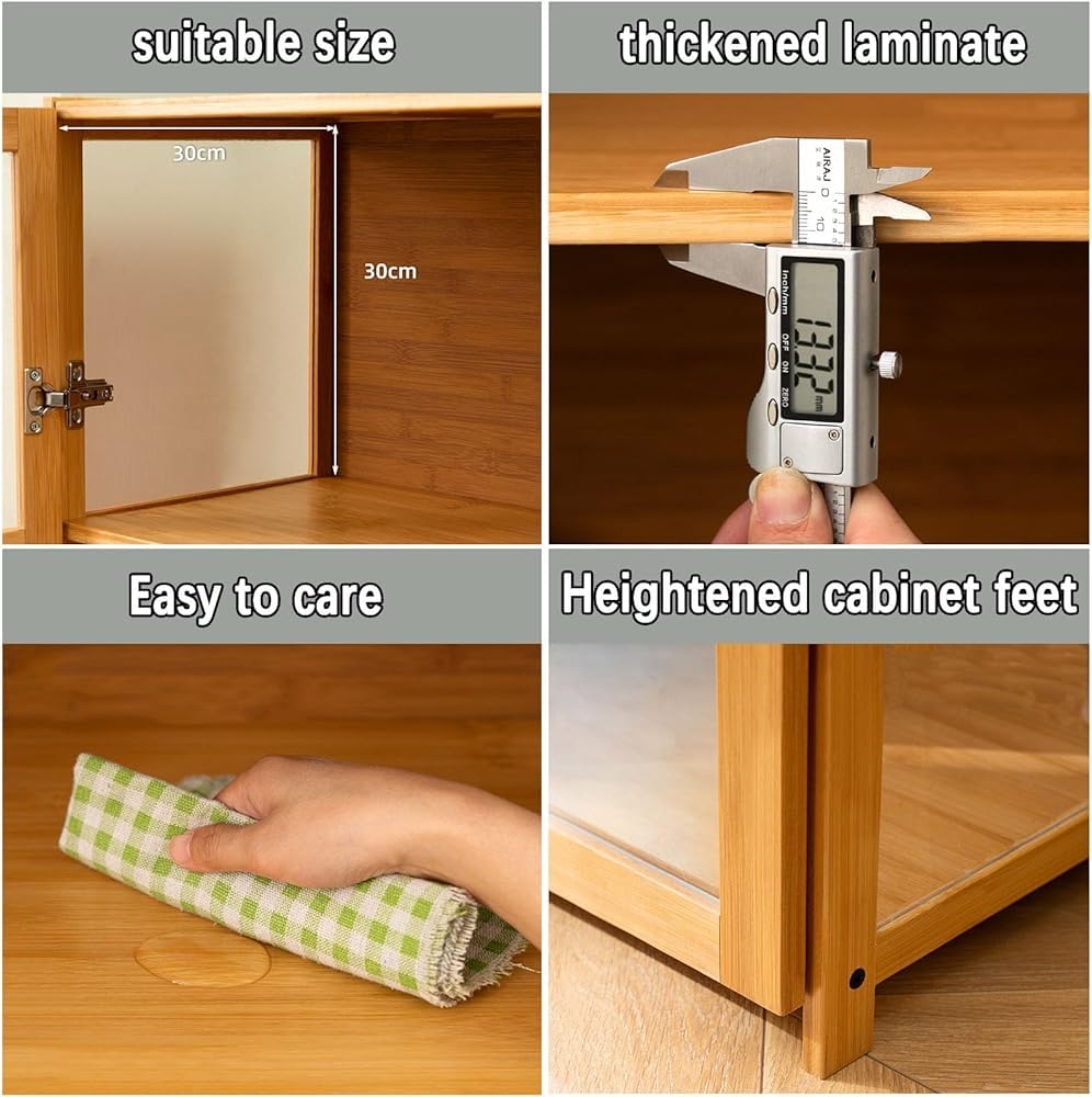 Armadietti curio con ante in vetro vetrina, vetrina curio con telaio in bambù naturale, design sicuro e sano a doppia porta per un comodo sgabello (dimensioni: 32,5 N/82 cm/5F, colore: bianco)