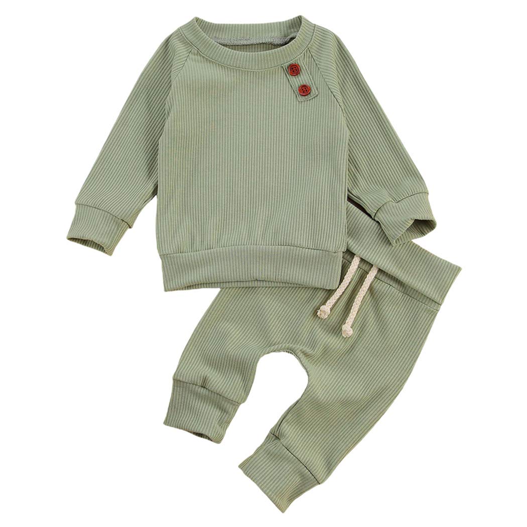Geagodelia 2 Pezzi Completino da Neonati Felpa a Costine Solid T-Shirt Manica Lunga Maglione Lavorato a Maglia Top Pantaloni Autunno Inverno Pigiama Abbigliamento