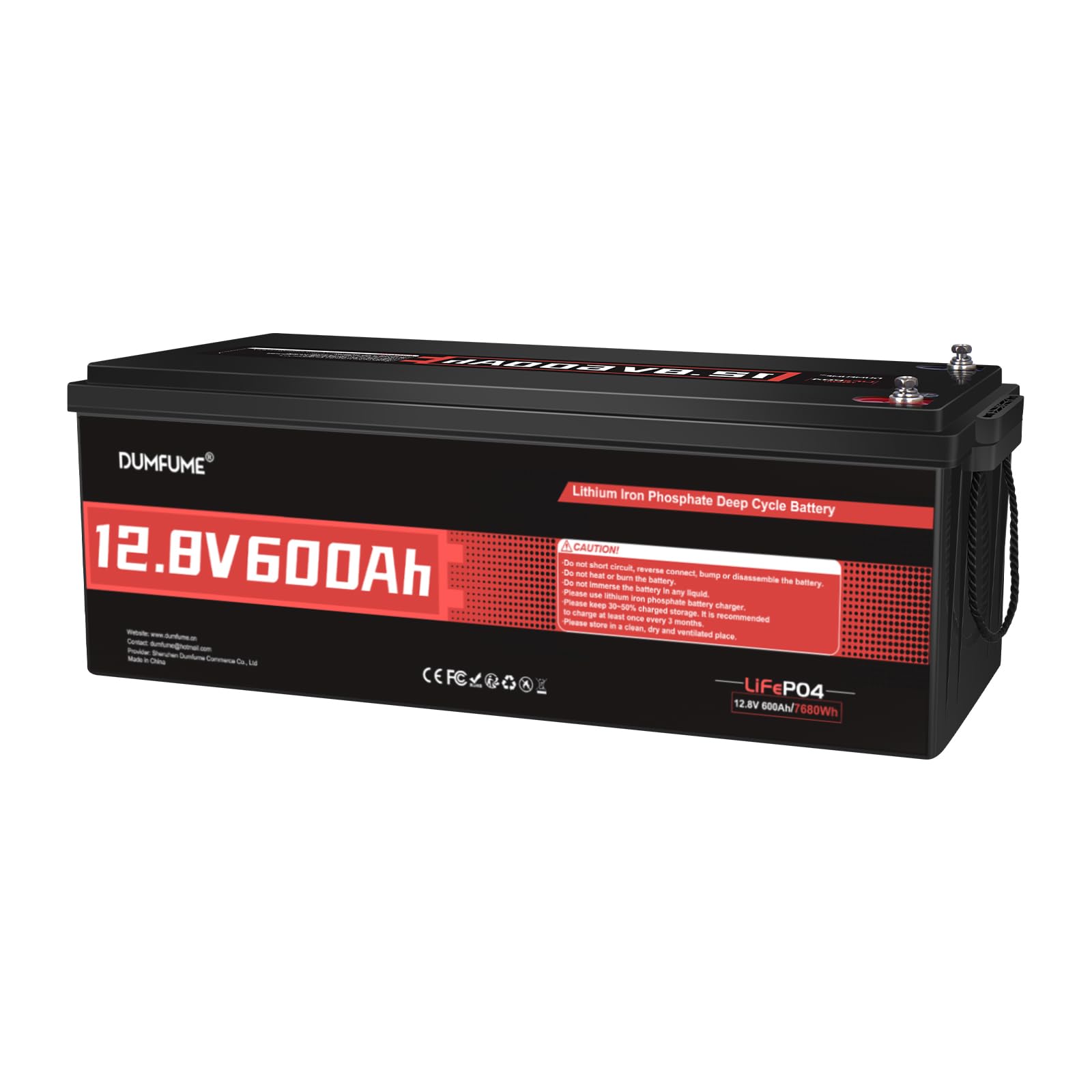 Batería Lifepo4 de Litio 12V 600Ah | 7,68kWh Energía, 200A BMS, Batería Solar de Ciclo Profundo para Sistemas Fotovoltaicos, Respaldo Doméstico y Off-Grid