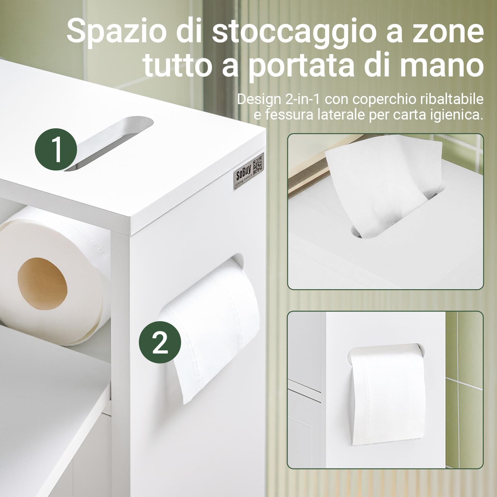 SoBuy Mobiletto Bagno Salvaspazio con Ruote 52x68x17 cm Bagno | Armadietto da Bagno con Ante Scorrevoli E Ribaltabile, Comò per Piccoli Spazi e Niche, Bianco, BZR31-W