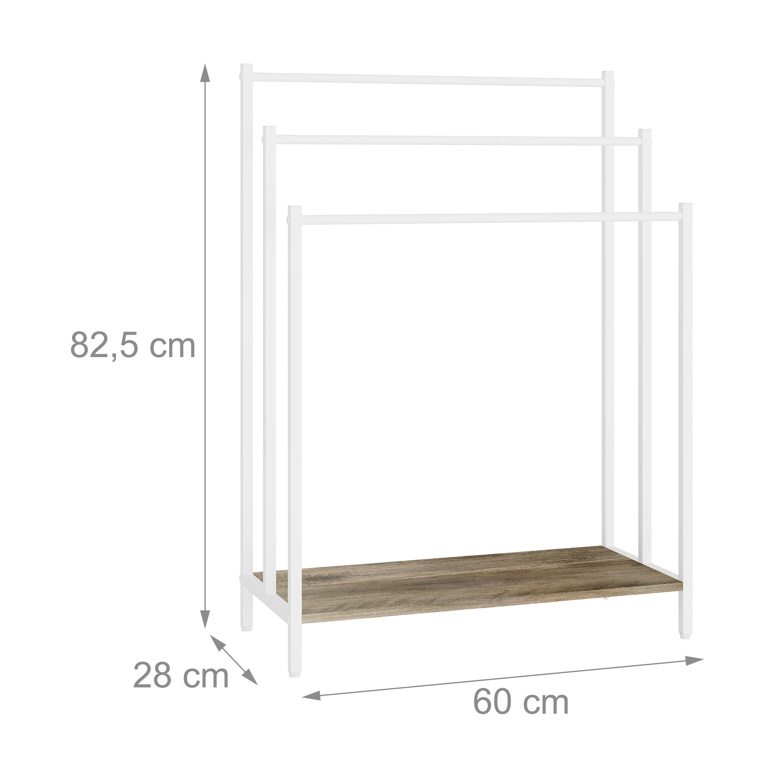 Relaxdays Porta Asciugamani con ripiano, Effetto Legno, 3 Barre, HxLxP: 81x60x28 cm, Naturale/Bianco