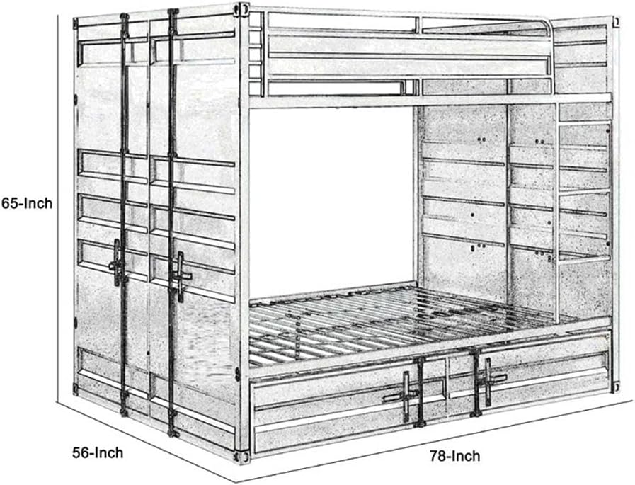 Pemberly Row Full Size Metal Bunk Bed, Recessed Panel Design, 20 Slats Per Tier, White Finish, Attached Ladder and Guardrails, Sturdy Space-Saving Frame for Shared Bedrooms or Guest Rooms