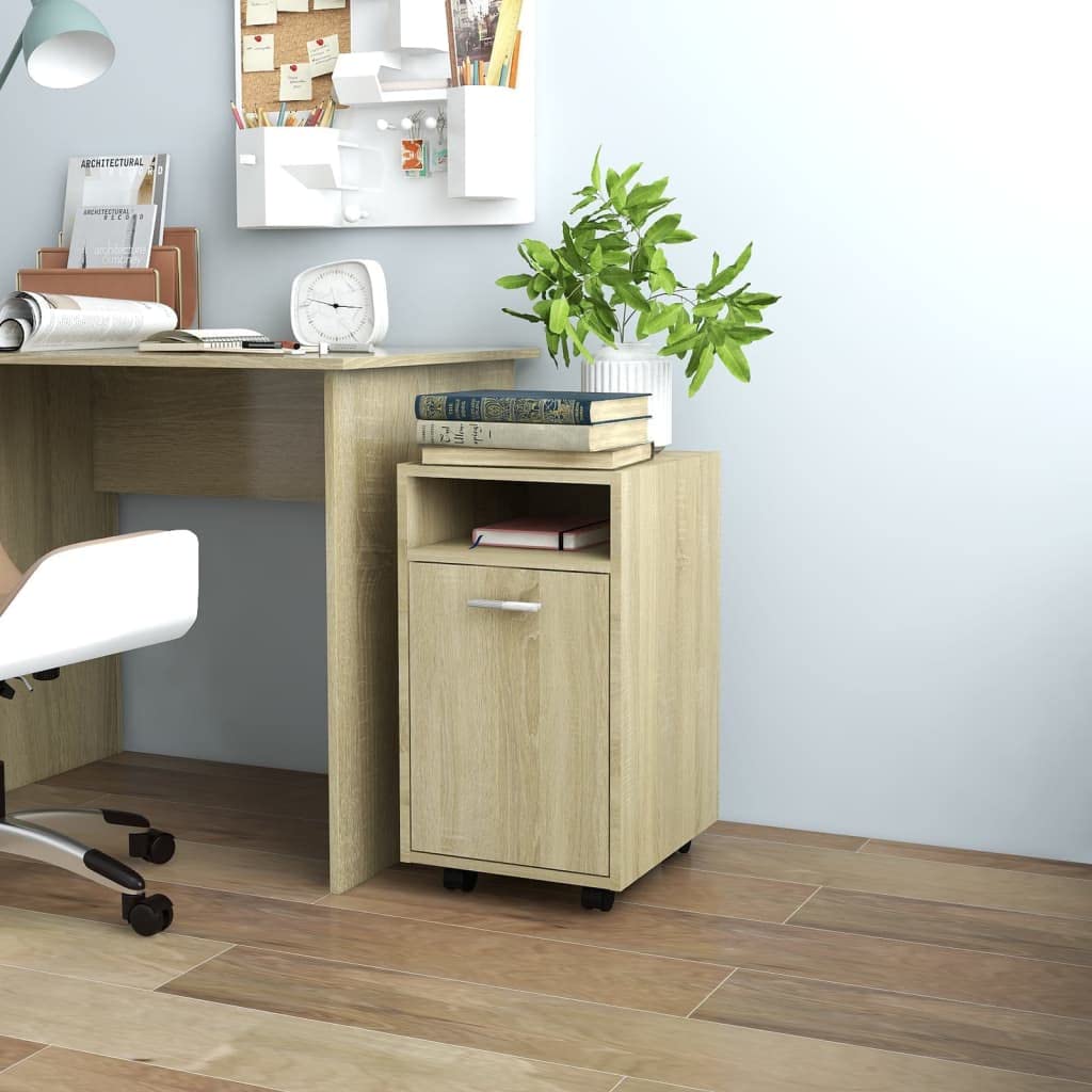 Armadietto da ufficio, armadietto autoportante, per aziende, ufficio, scuola, soggiorno, camera da letto, con ruote, rovere Sonoma, 33 x 38 x 60 cm, truciolato