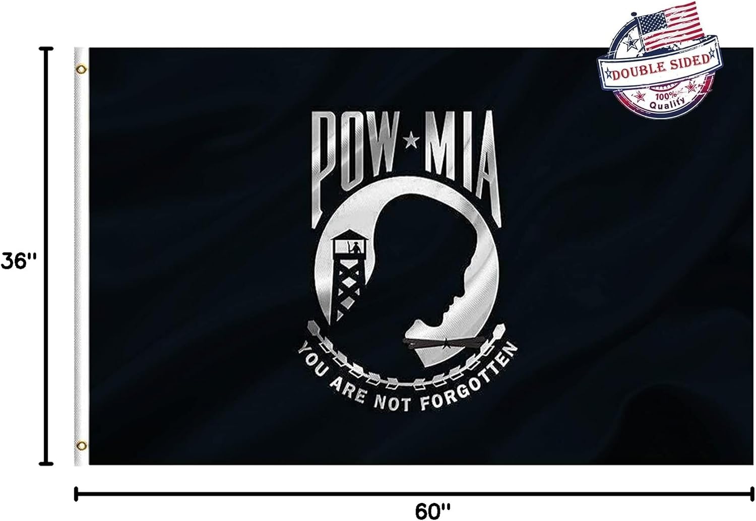 Mosprovie Pow Mia Flag 3x5 Outdoor Double Sided- Heavy Duty 3ply Mia Pow Flags 2 Sided Super Durable 4 Rows Stitched Edge Canvas Header with 2 Brass Grommets You are Not Forgotten Memorial Day Flag