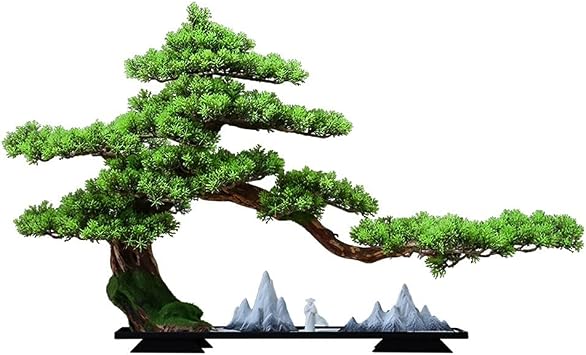 Artificial Plants Bonsai Tree Simulation tree Artificial Bonsai Tree Sand Table Welcome Pine Ornaments Realistic Pine Leaves Rockery White Ceramic Figures Office Living Room Artificial Potted Plants F