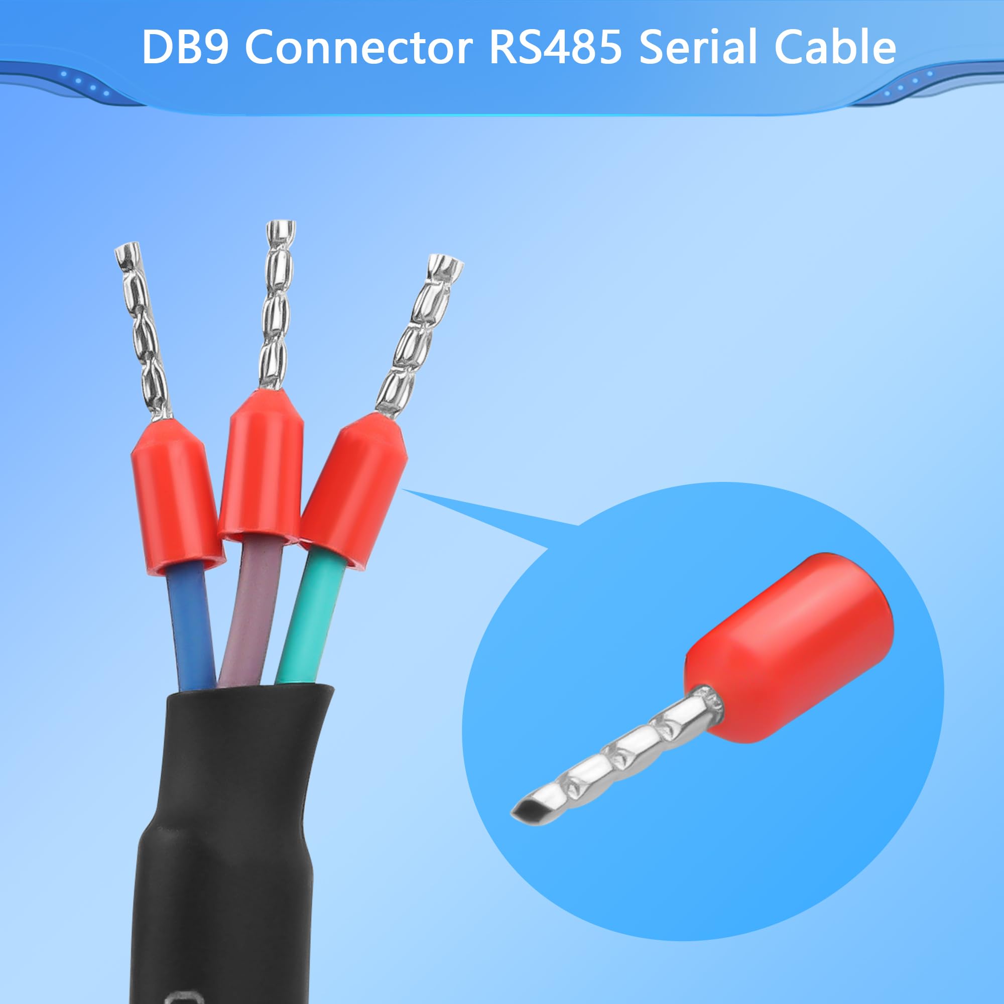 CERRXIAN Wtyk DB9 RS232 kabel szeregowy, gniazdo 22AWG DB9 do gołego końca drutu z 3 zaciskami przyłączeniowymi, 235 styków wtykowych do komunikacji RS232, przemysłowy kabel sterujący – 1 m