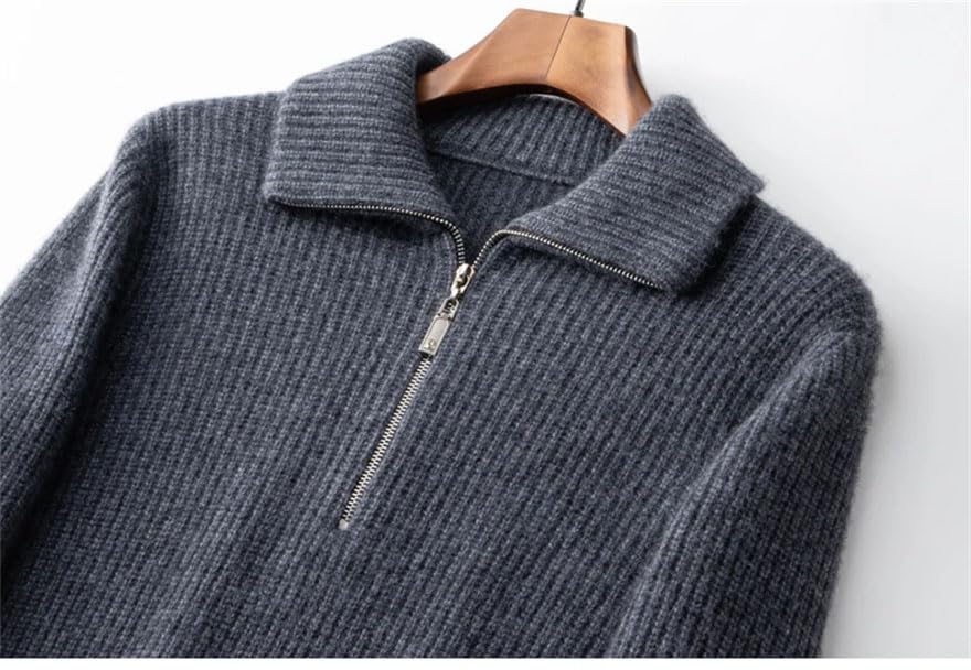 Men Fall Winter Cashmere Sweater Solid Zipper Lapel Thick Long Sleeve Business Trip Pullover Jumper4