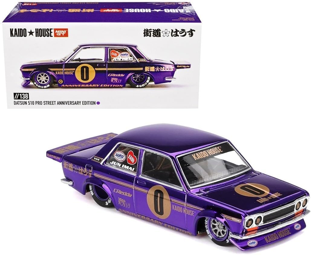 Diecast Collectibles Model Car Compatible with Kaido House 1:64 Datsun 510 Pro Street Anniversary Edition Purple Limited Edition KHMG138