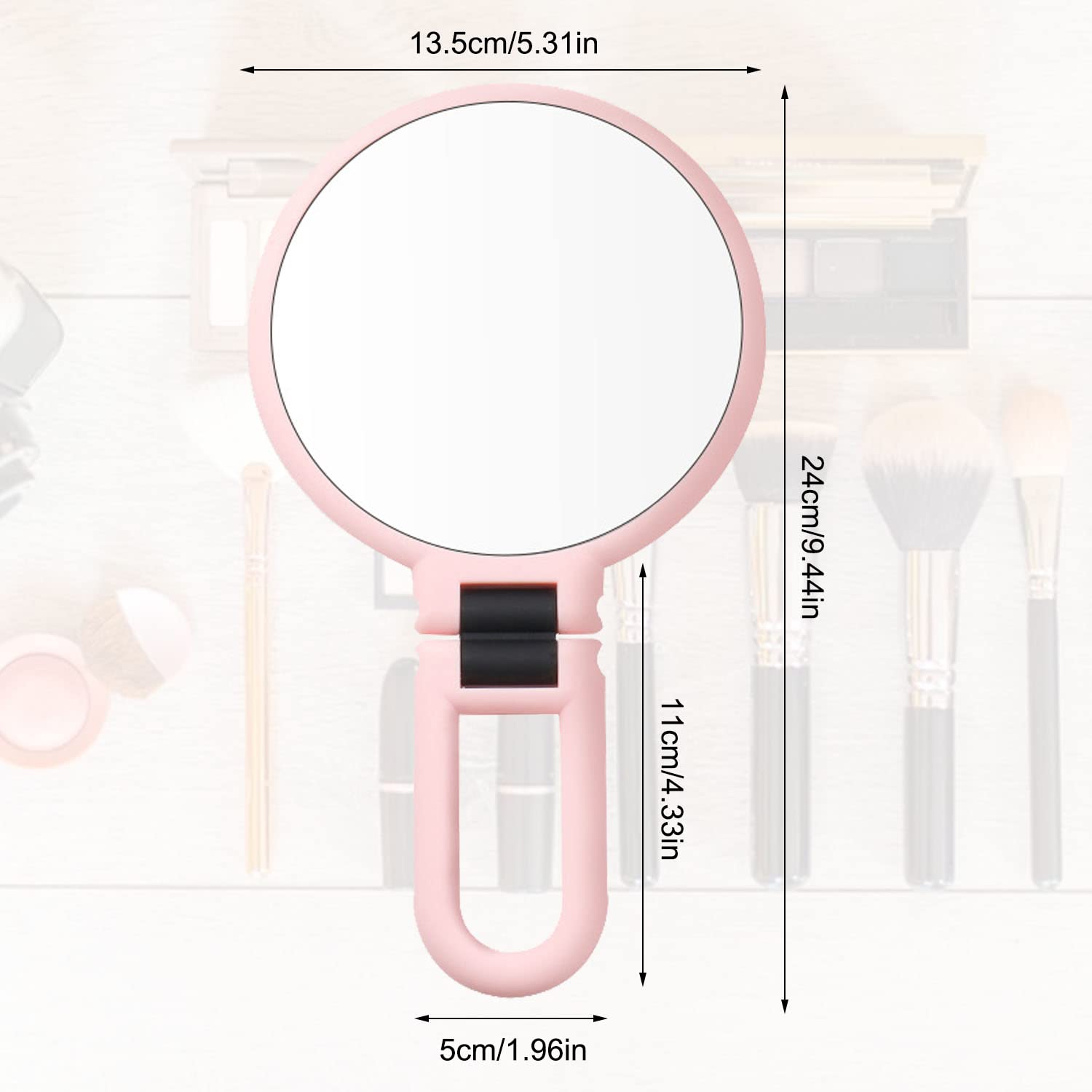 FYSL Handspiegel Doppelseitig 13,5 Cm – Mit 1x & 5x Vergrößerung, Faltbar Und Pink