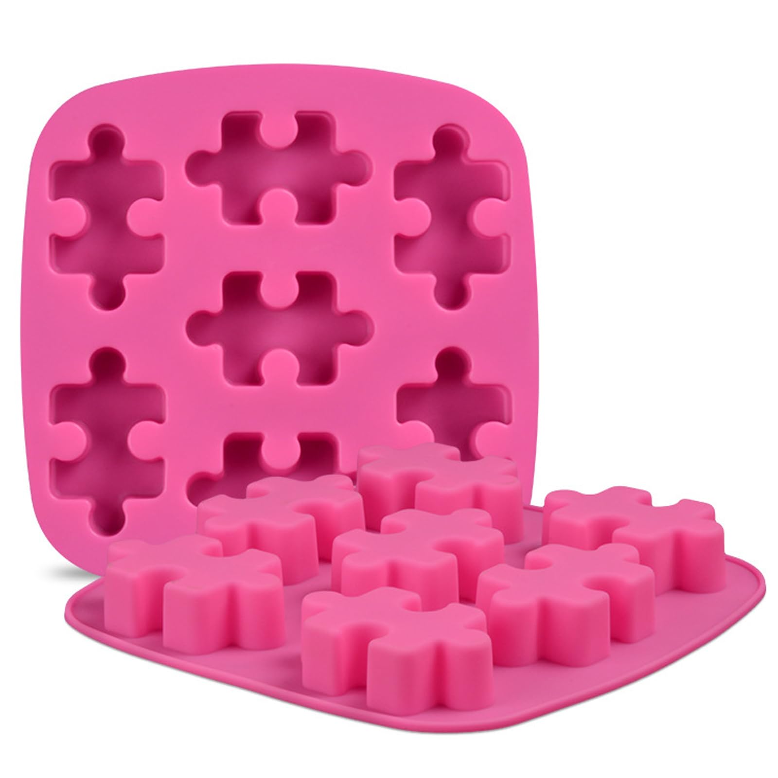 Honicemar 7 Cavities Puzzle Shape Chocolate Mold Baking DIY Tools, Jigsaw Baking Molds Set of 2 Pieces Non Stick Silicone Mould for Cake Chocolates Jelly Candy Cookie, etc. Random Color