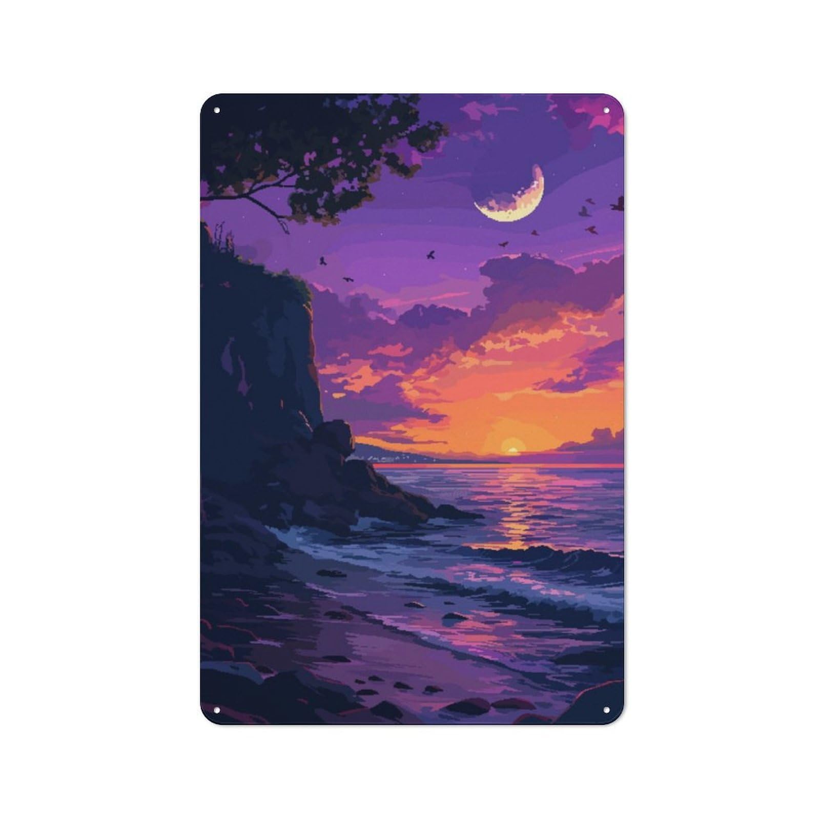 Junmoney California Beach Pixel Art Vintage Metal Sign 30X20cm For Guest Room Or Hallway, Suited To Guest Room Decorators