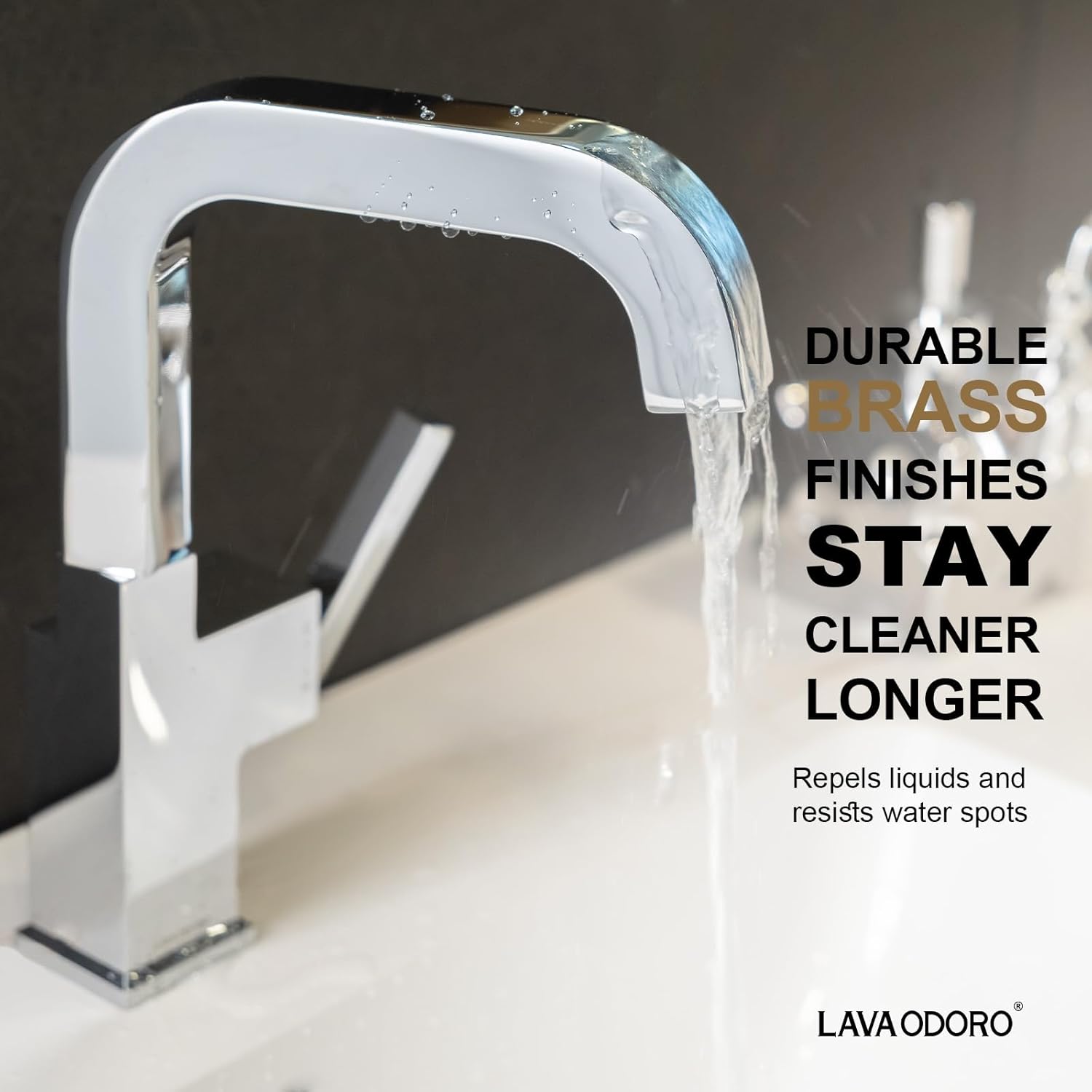 Chrome Bathroom Faucet Single Hole, Lava Odoro Square Bathroom Sink Faucet Single Handle Vanity Faucet with Drain Assembly, Solid Brass Vessel Sink Faucet Deck Plate Included, BF204-C