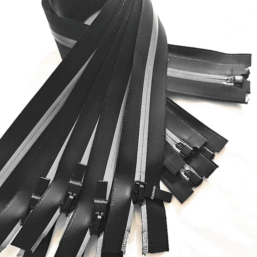 5 pezzi di 20-70 cm 3# Cerniera in nylon impermeabile nera con estremità aperta, utilizzata per artigianato, borse da cucito, accessori di abbigliamento-5 pezzi,60cm