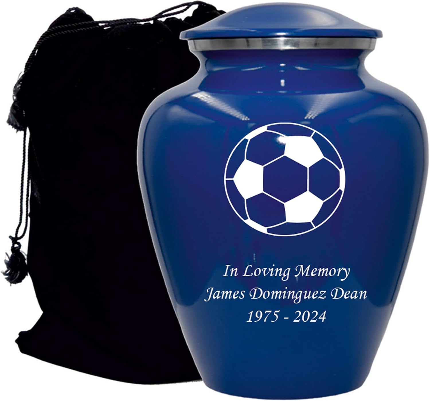 Soccer Cremation Urn, Customized Human Adult Funeral Urn for Sports Lovers, Personalized Urn with Velvet Bag (Green, Large)