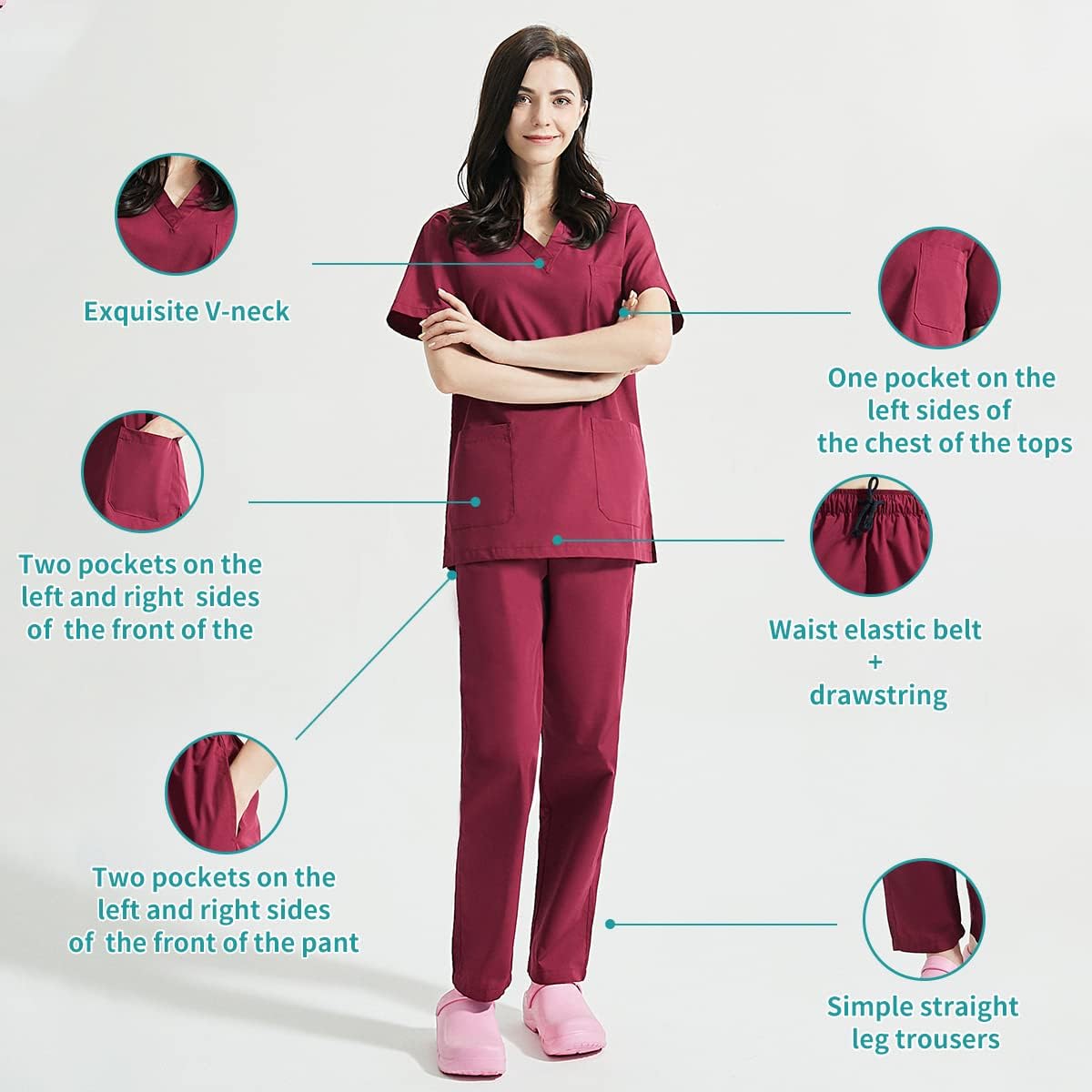 VIAOLI Women's Medical Nursing Scrub Set V-Neck Top and Pant with Pockets Scrubs Women Set Clearance Uniform Suit