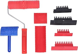 Rubber Wood Graining Tool, Wood Roller Kit with Multiple Texture Templates, Handheld Wood Pattern Roller for DIY Wall Floor Furniture Decoration, Reusable and Easy to Clean