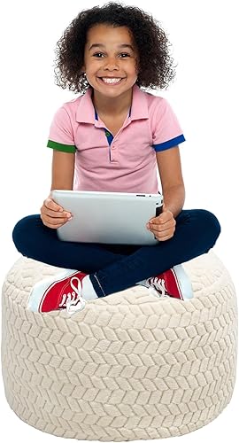 Miniatura 3 de Puf Otomano Sin Relleno Redondo Reposapiés Puf Otomano Sin Relleno Taburete de Piso para Pies con Almacenamiento para Sala de Estar Dormitorio Funda