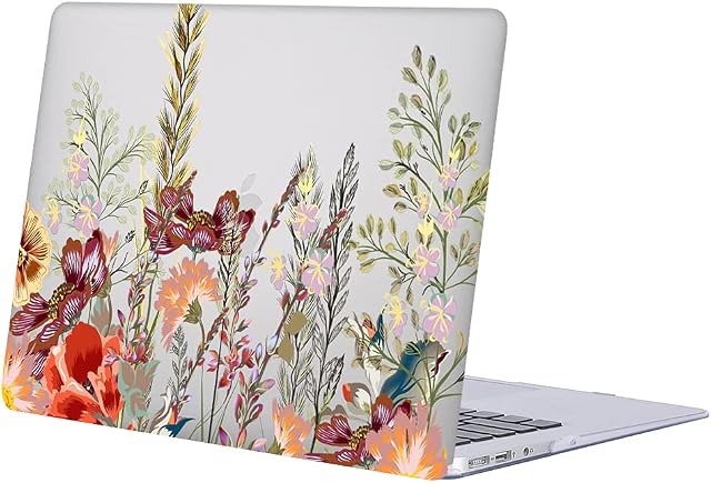 Bandless Case Compatible with MacBook Air 13 Retina 2020 2019 2018 Release A2337 M1 A2179 A1932, AJYX Plastic Laptop Hard Shell Case Protective Cover for Mac Air 13 with Touch ID - Flower 3