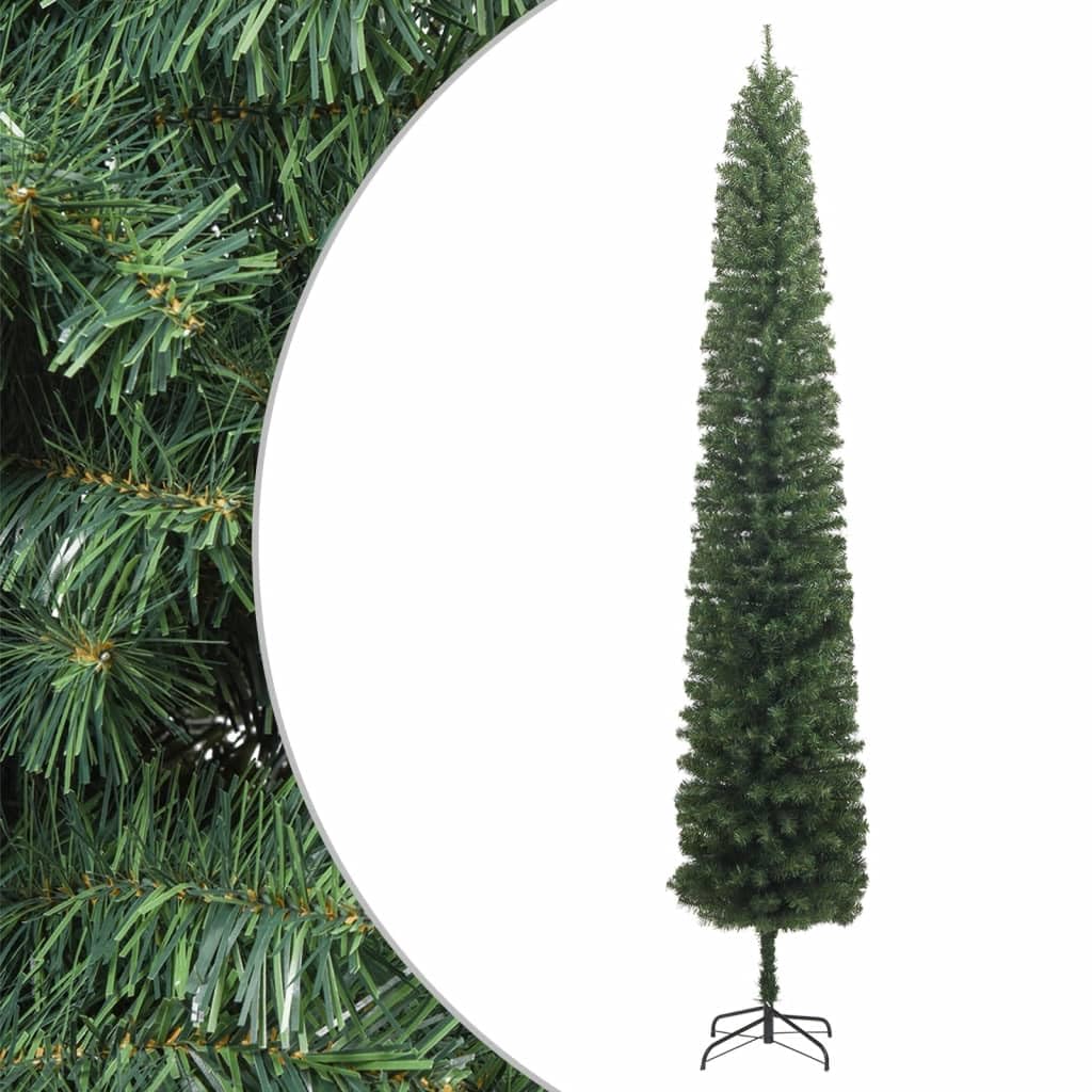Árbol de Navidad artificial delgado de 300 cm, con soporte de metal, puntas de PVC natural, diseño que ahorra espacio, abeto verde para interiores y exteriores