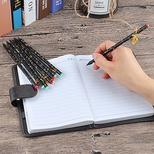 Artist Pencil Music Note Pre-Sharpened Pencils Charcoal Pencil with Diamond Top & Beautiful Musical Instruments Gold Plated Pendant(8 Pcs) - Thumbnail 5