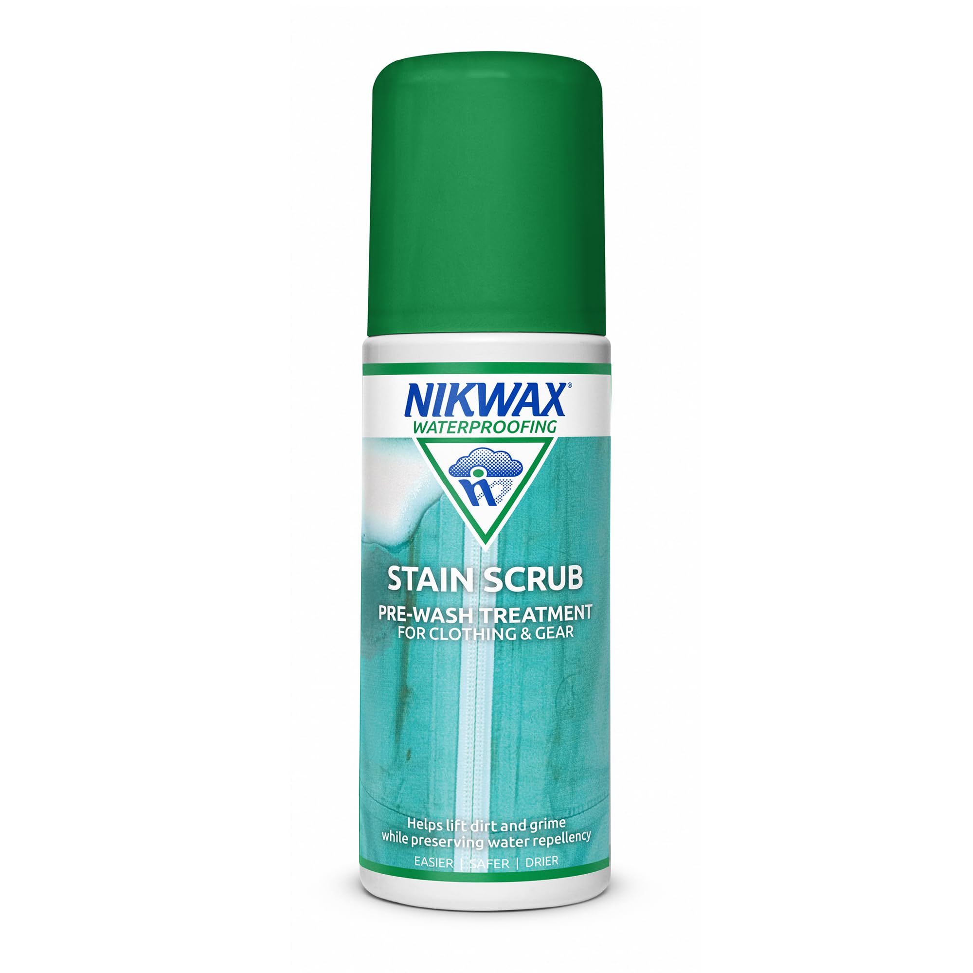 Nikwax Stain Scrub - Powerful Stain Remover for Waterproof Fabrics - Pre-Wash Treatment for Waterproof Clothing & Gear, Easy to Use Built-In Brush Applicator (125ml)
