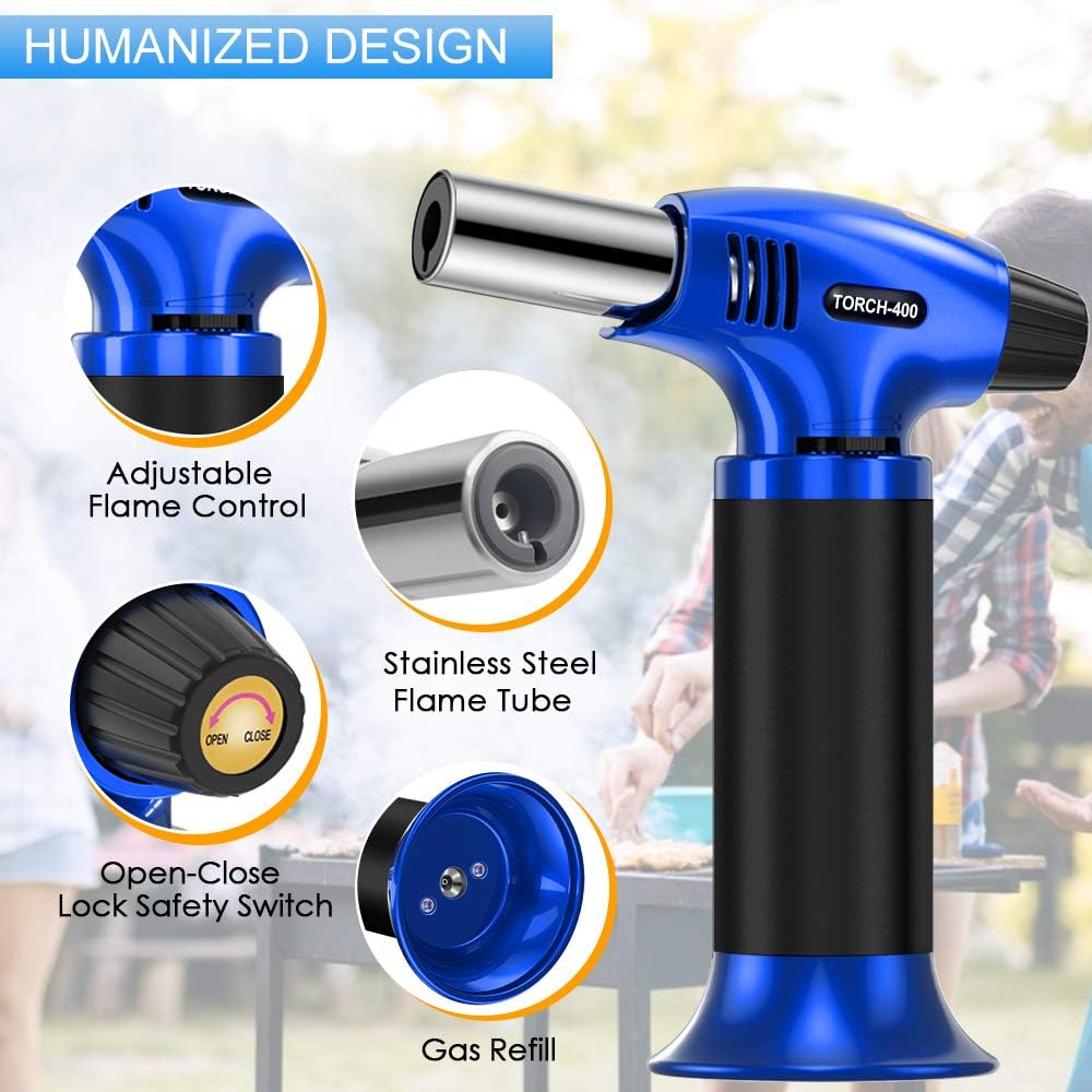 KIMILAR Butane Torch Lighters, Refillable Kitchen Culinary Torch Mini Cooking Blow Torch with Safety Lock & Adjustable Flame for BBQ, Creme Brulee, Baking, DIY Soldering (Butane Gas not Included)