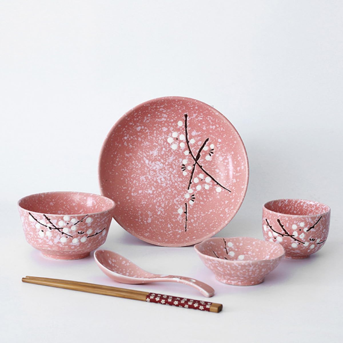 Didiseaon Set di Stoviglie in Materiale Ceramico Giapponese Rosa per Casa, 12 Pezzi, Design Delicato e Funzionale, Include Piatti e Posate per Uso Quotidiano