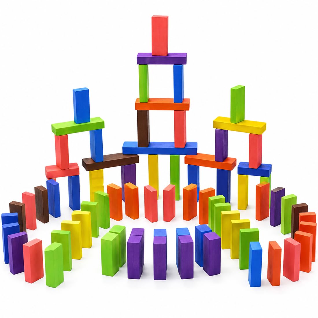 Fiddlys 120 Pcs Colorful Wooden Building Blocks for Kids – Educational Board Game Domino Set for Boys & Girls – Indoor Fun Games & Party Activities – Toys for Ages 3 to 12 Years (12 Colors) (120 Pcs.)