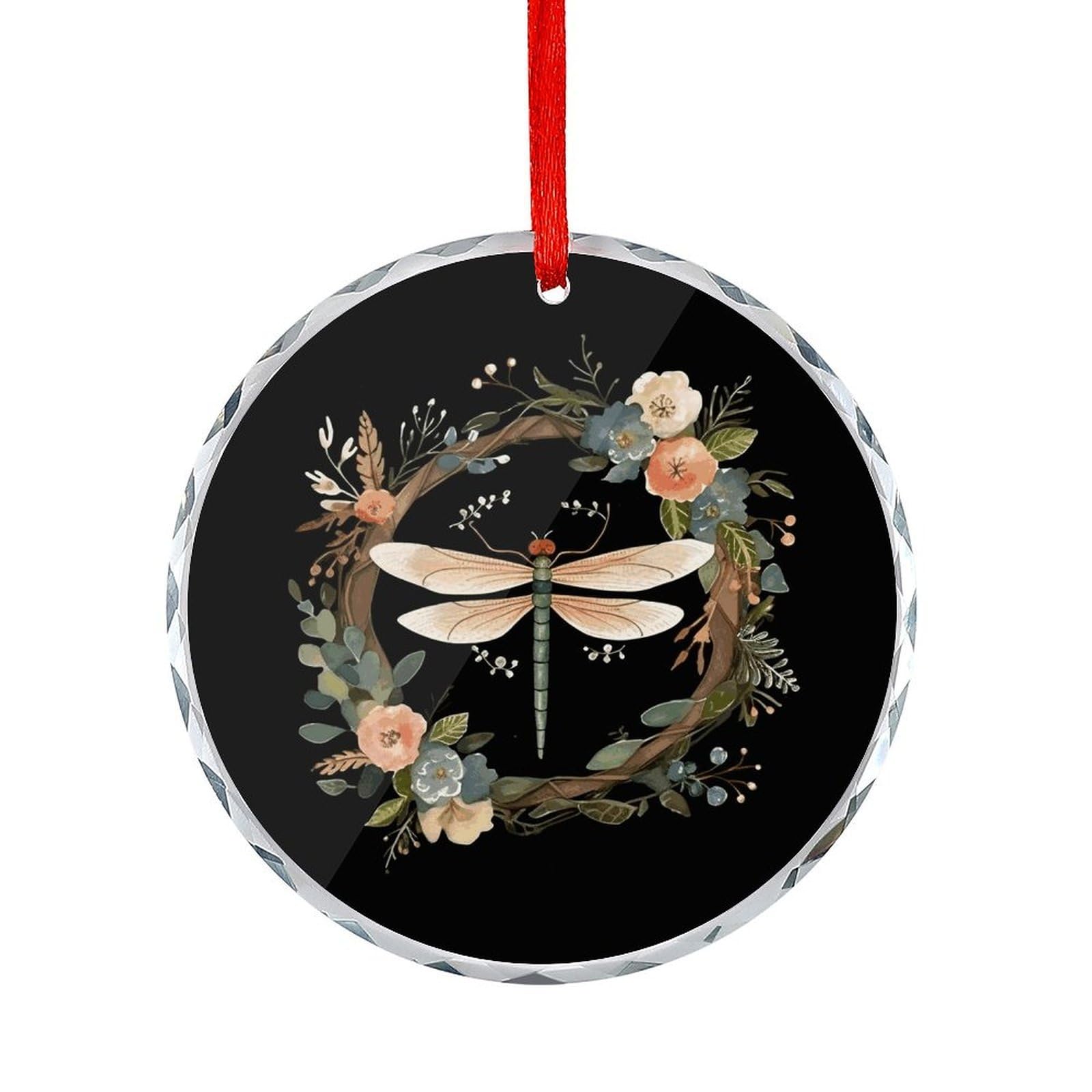 Btcowzrv Style Image Of Dragonfly In Wreath Round Ornament Hanging Pendant Decor