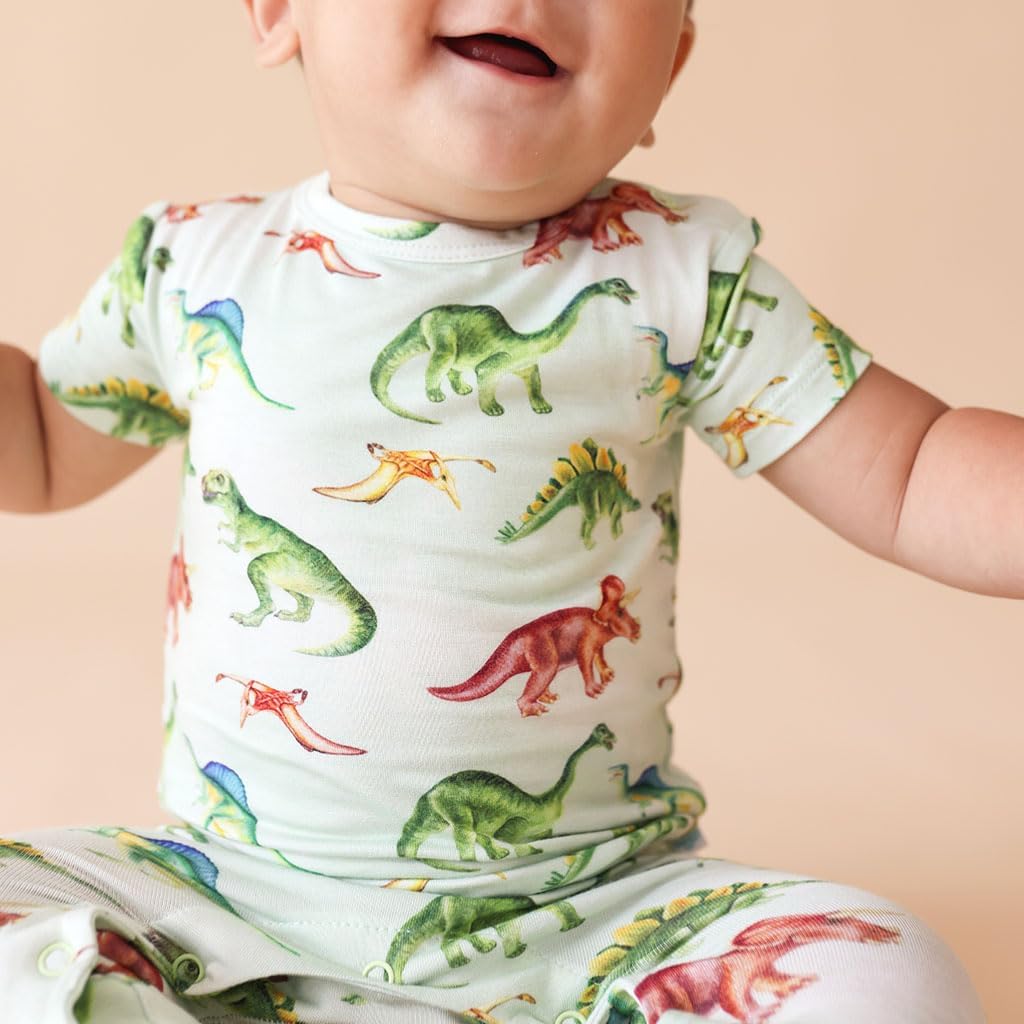 Posh Peanut Baby Romper with Snap Closure - Henley Short Sleeve Baby Boy Outfits - Soft Viscose Baby Pajamas Made from Bamboo