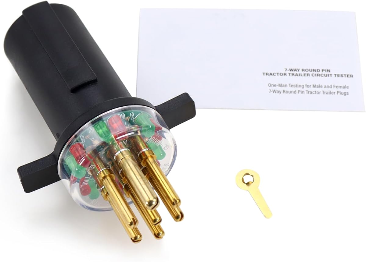 Kefly 7-Way Round Pin Trailer Truck Circuit Plug Tester Replace 7865L, Trailer Tractor Light Tester