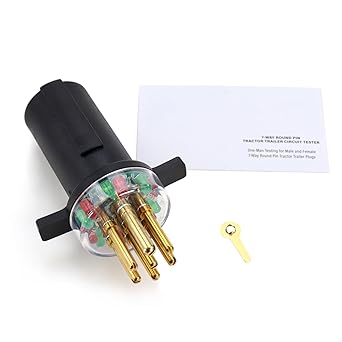 Kefly 7-Way Round Pin Trailer Truck Circuit Plug Tester Replace 7865L, Trailer Tractor Light Tester