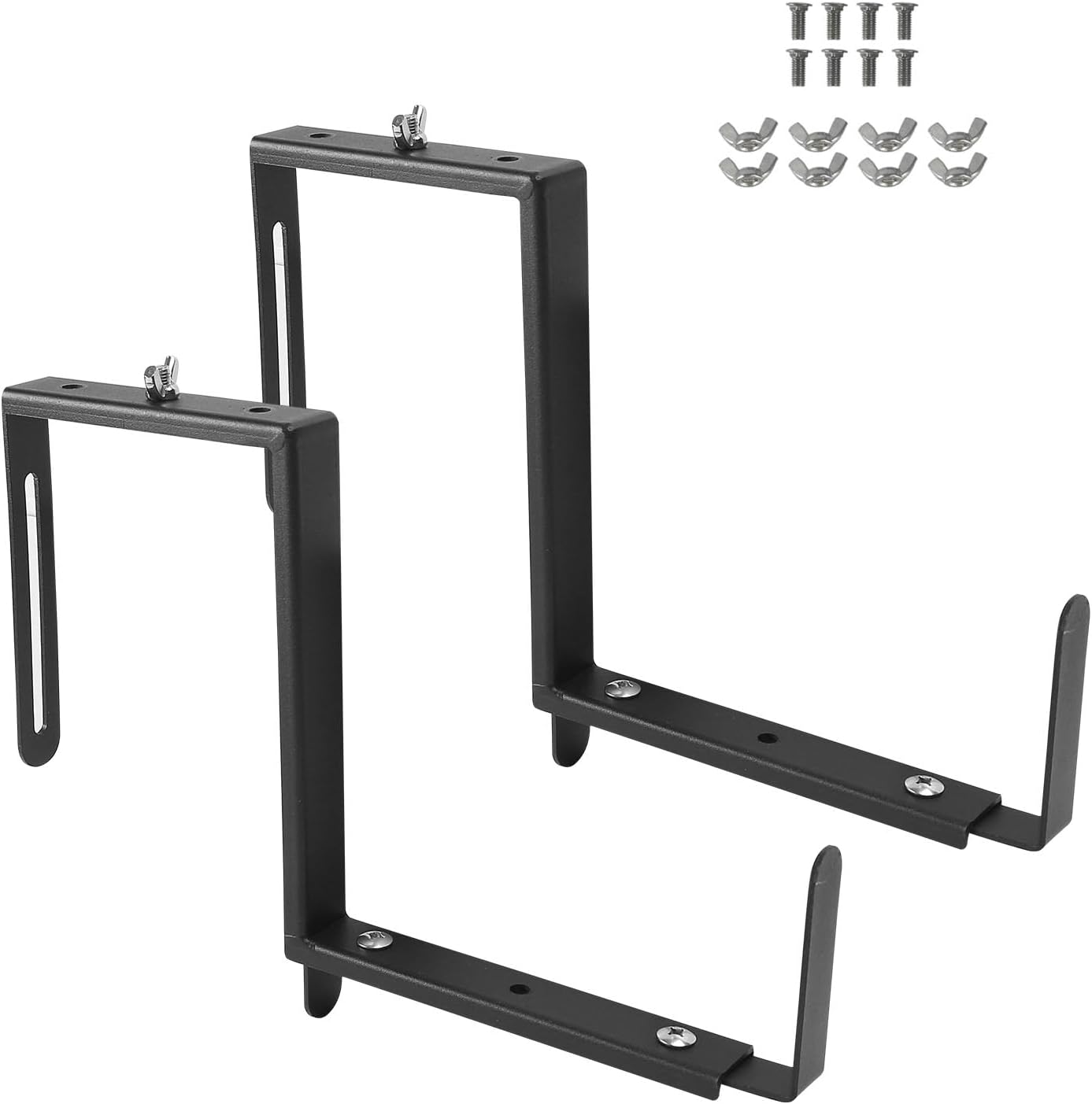 2-Pack Adjustable Planter Box Brackets, Heavy Duty Q235 Steel, Black, Universal Outdoor Hanging Brackets, Flower Box Brackets for Fence Railings, Windowsill, Patio, Garden, Balcony